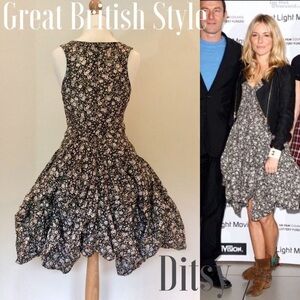 Allsaints x Spitalfields Ditzy Ezra Black Multi Floral Parachute Dress Size 8